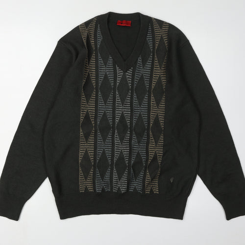 Gabicci Men's Black Argyle V-Neck Pullover Jumper M