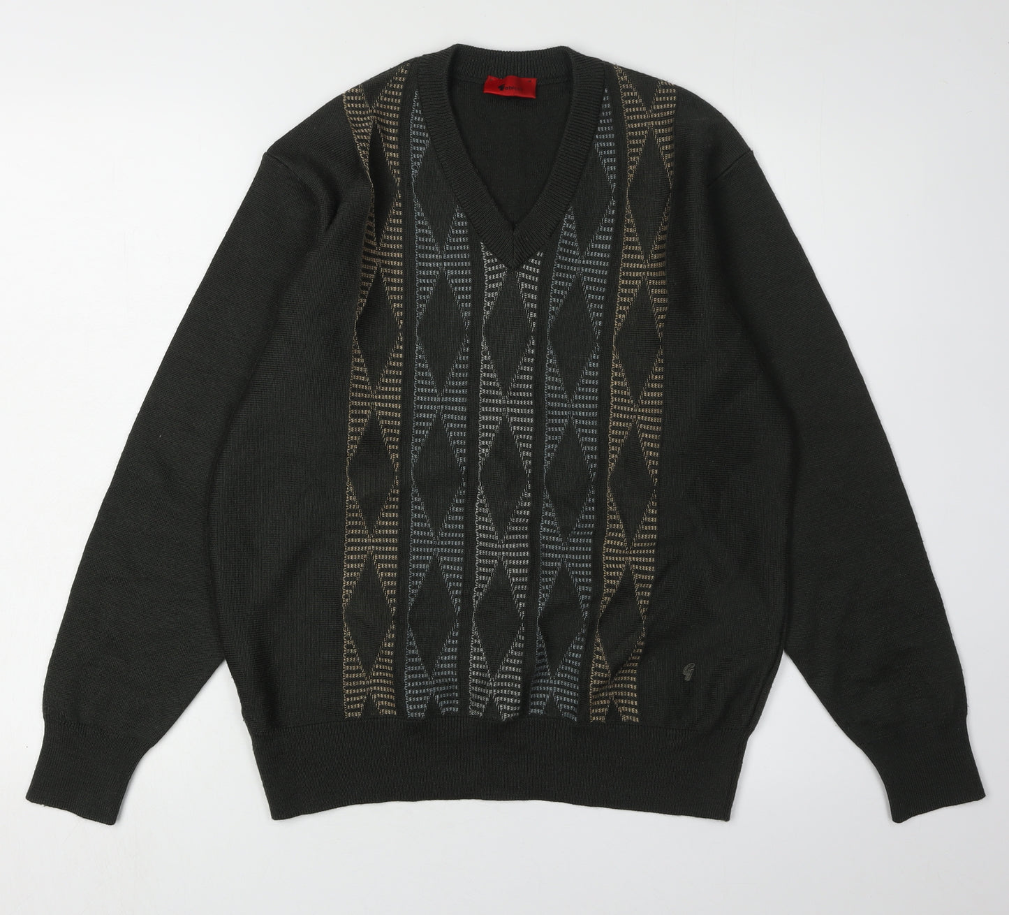 Gabicci Men's Black Argyle V-Neck Pullover Jumper M