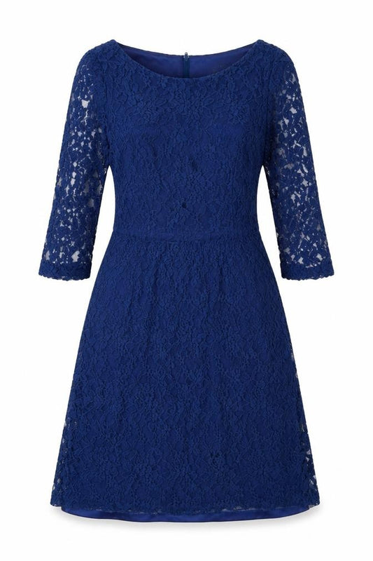 Front view of TIANA B. Women's Blue Lace A-Line Dress UK 10