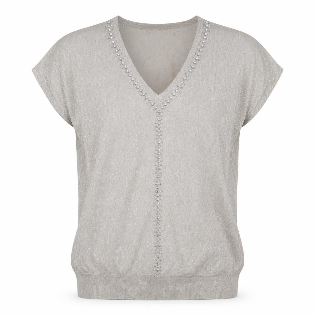 Wallis Women's Silver Pullover Jumper L V-Neck Beaded