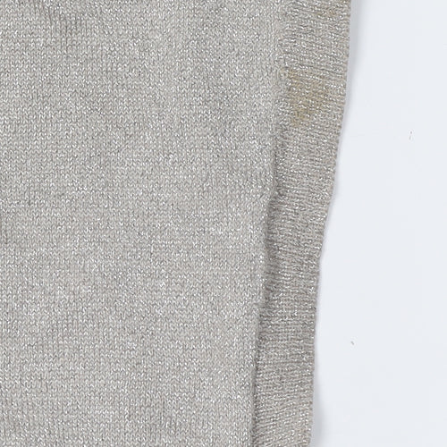 Wallis Women's Silver Pullover Jumper L V-Neck Beaded