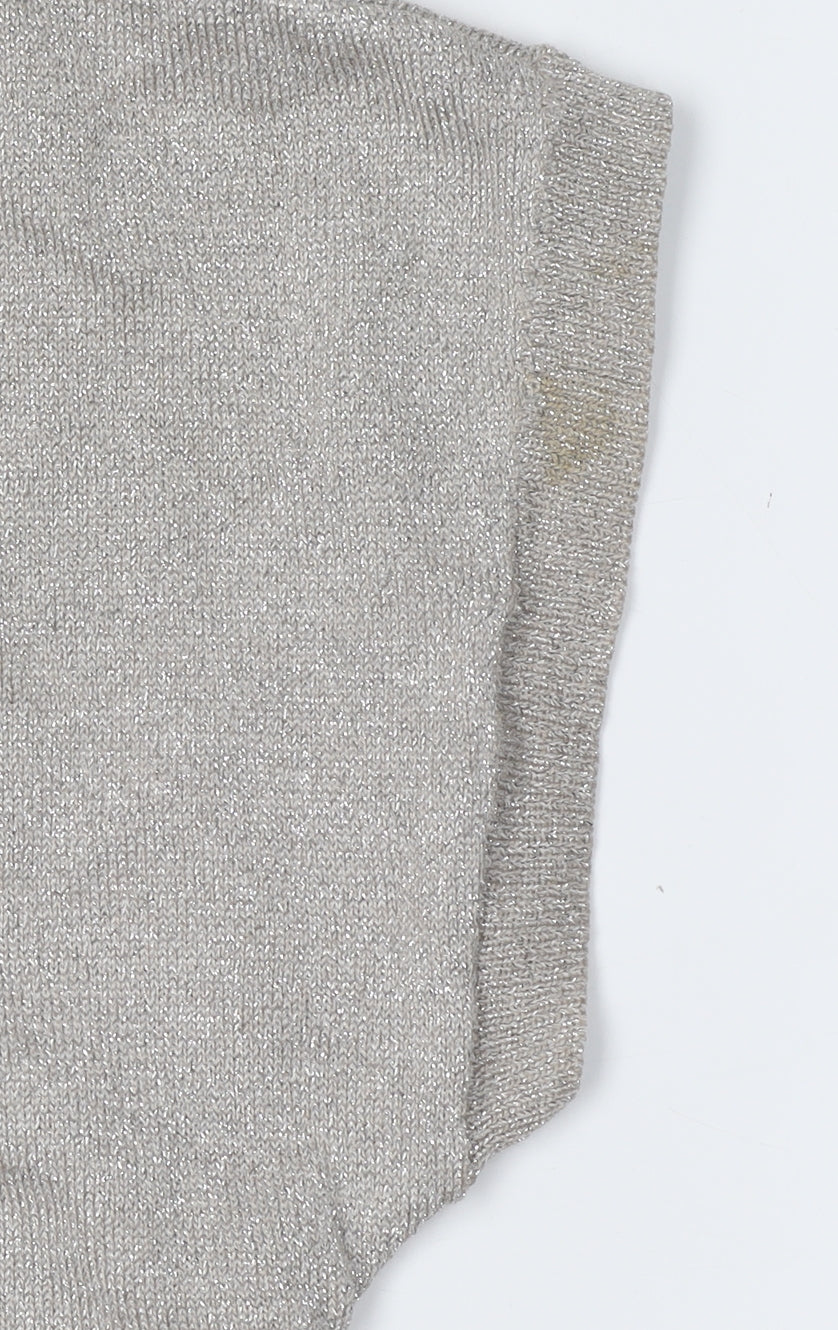 Wallis Women's Silver Pullover Jumper L V-Neck Beaded