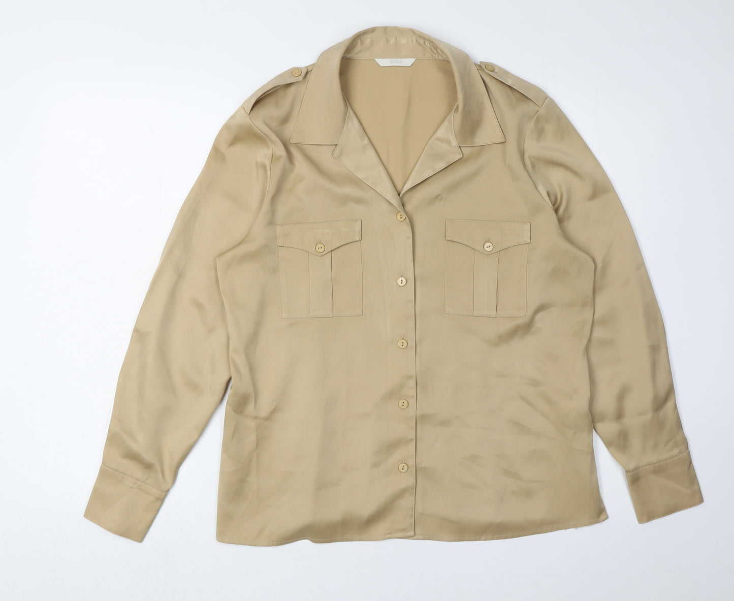 Marks and Spencer Women Beige Blouse UK 16 Long Sleeve