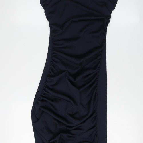 Elegant Black Ruched Bodycon Dress - Size 8