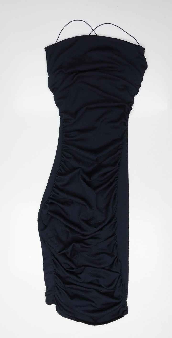 Elegant Black Ruched Bodycon Dress - Size 8