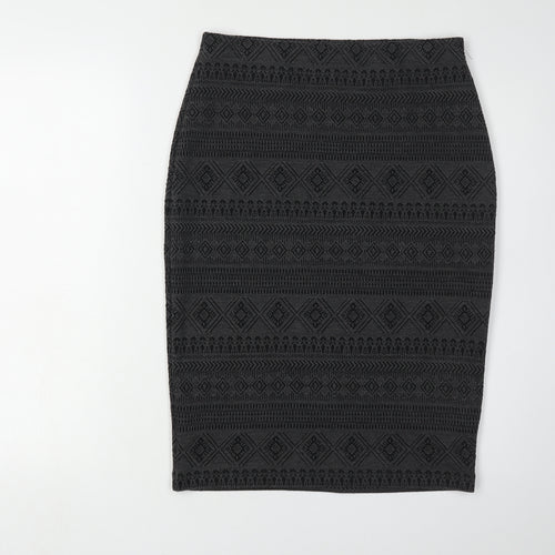 Marks and Spencer Black Geometric Midi Pencil Skirt - Size 10