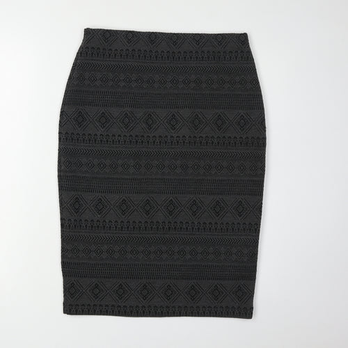 Marks and Spencer Black Geometric Midi Pencil Skirt - Size 10