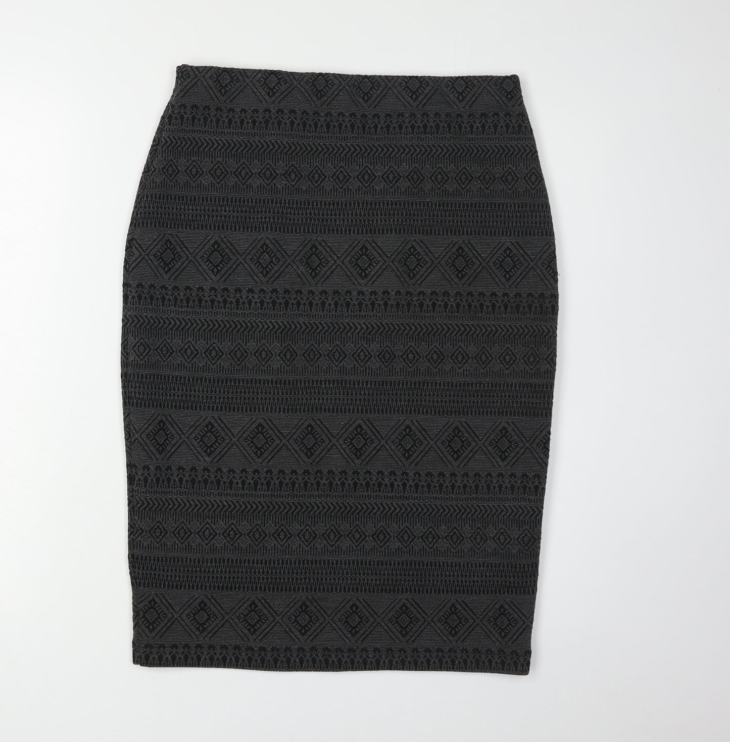 Marks and Spencer Black Geometric Midi Pencil Skirt - Size 10