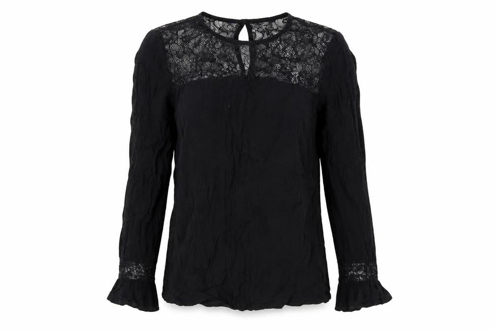 Front view of Monsoon Women's Black Lace Blouse, size 10