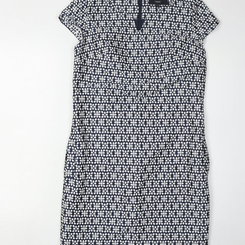 Next Women's Navy Geometric Sheath Dress Size 8