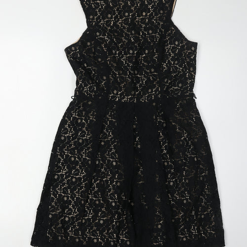 Oasis Women's Black A-Line Floral Lace Dress Size 12
