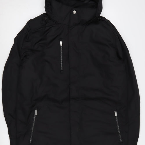 Elevate Men's Black Hooded Parka Jacket S