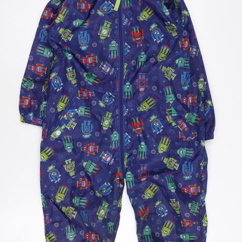 Bluezoo Boys Blue Robot Print Hooded Jacket Size 5-6