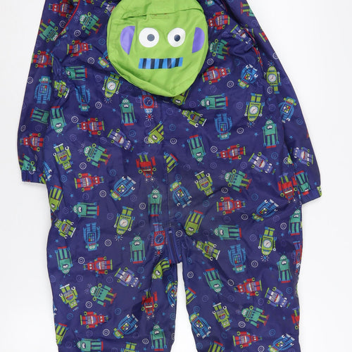 Bluezoo Boys Blue Robot Print Hooded Jacket Size 5-6