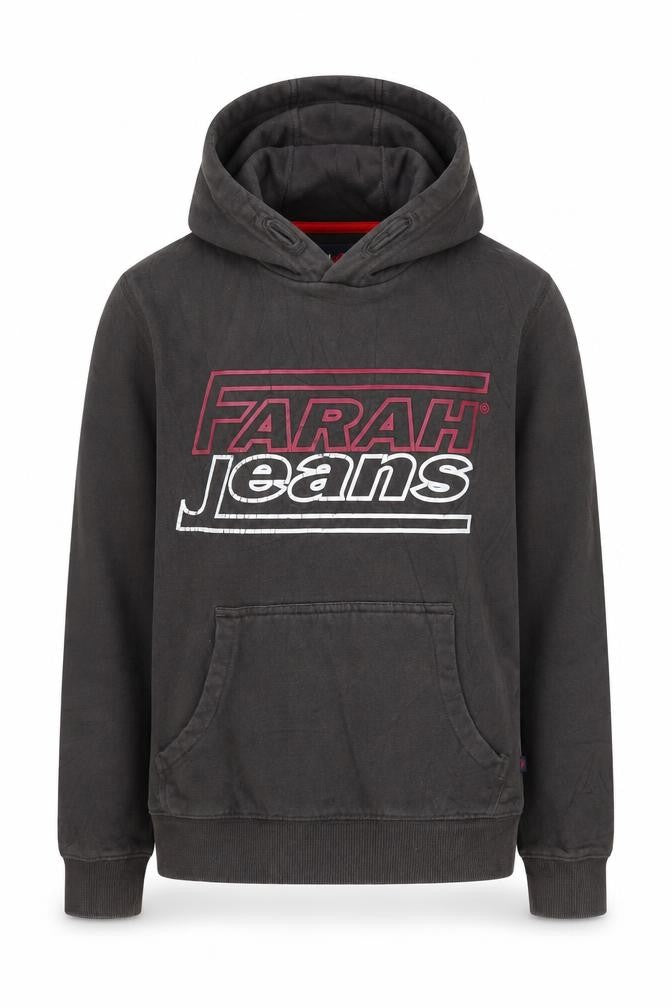 Front view of Farah Jeans boys’ black pullover hoodie, size 10-11y