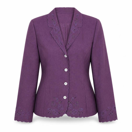 Front view of Eastex Women's Purple Floral Suit Jacket, size 14