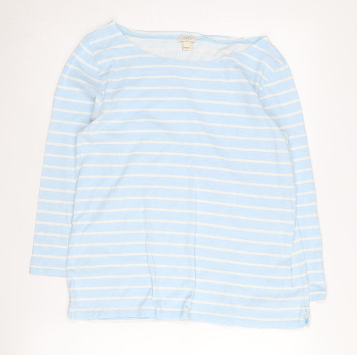 J.Crew Women's Blue Striped Boat Neck T-Shirt L