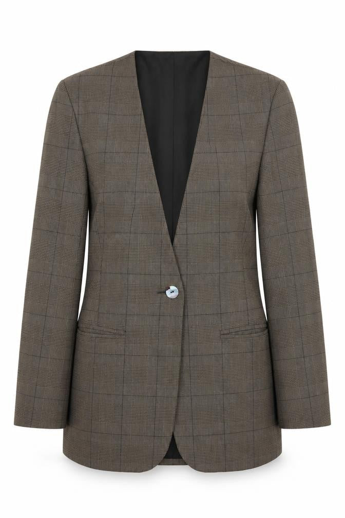 Front view of CHOMEL Women’s Brown Check Blazer, size UK 6