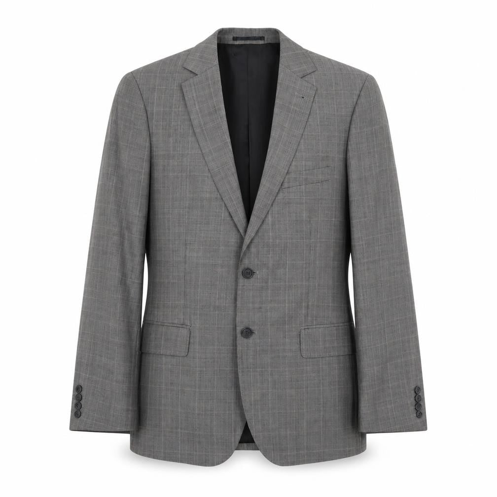 Front view of H&M Men's Grey Blazer, size 42, Check Pattern
