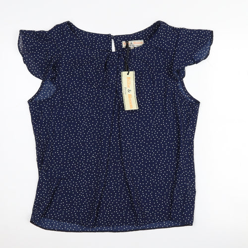 Billie & Blossom Petite Women's Blue Polka Dot Blouse