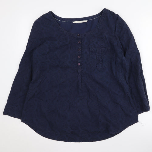 Fat Face Women's Blue Blouse Size 16 Casual 3/4 Sleeve