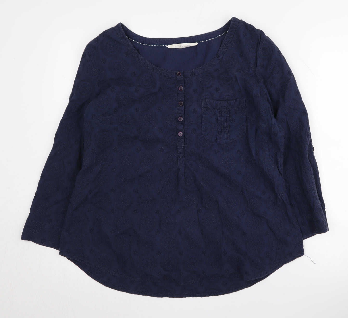 Fat Face Women's Blue Blouse Size 16 Casual 3/4 Sleeve