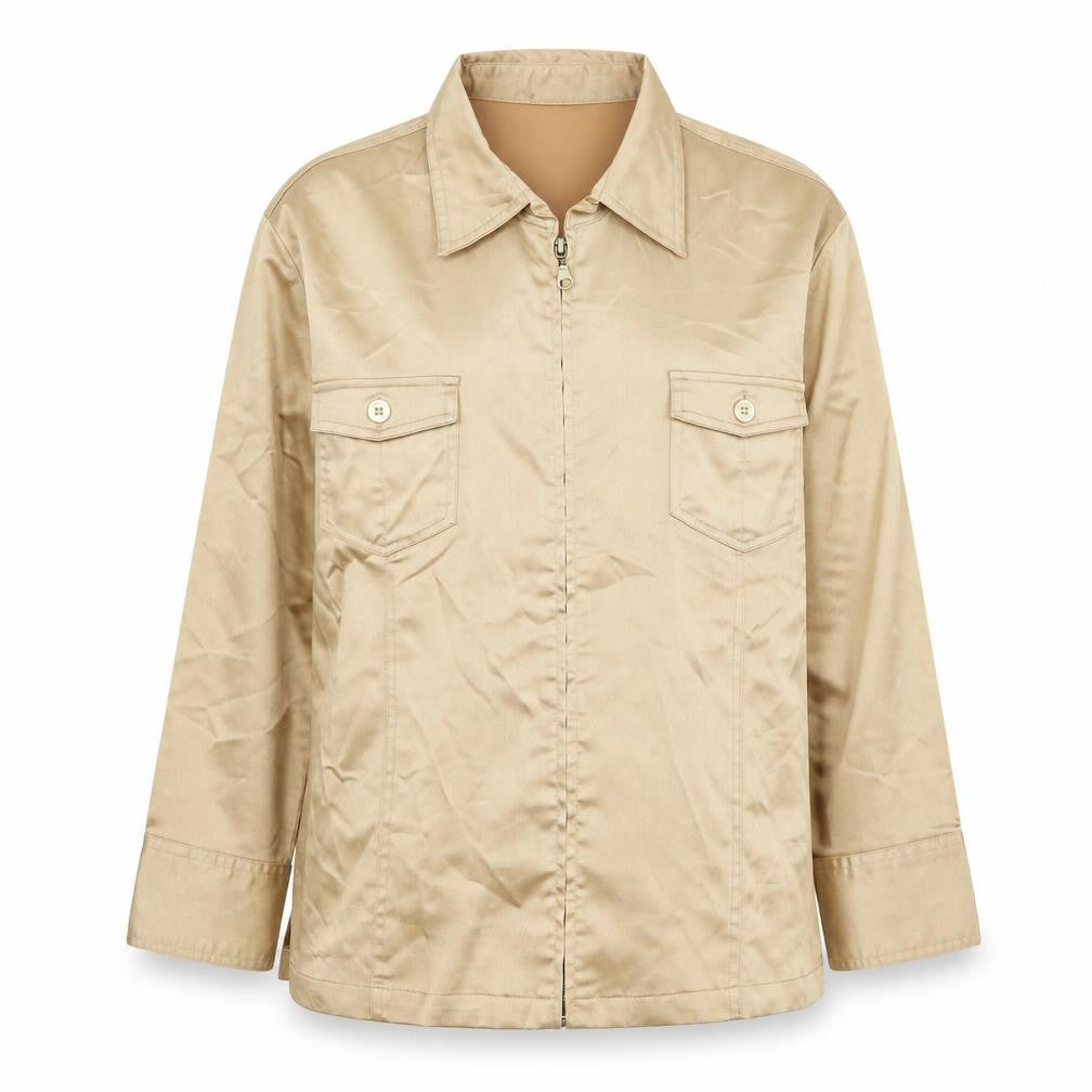 Front view of Venca Women's Beige Long Sleeve Collared Shirt XL