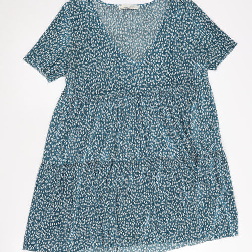 Pull & Bear Women’s Blue Floral V-Neck Dress Size 8