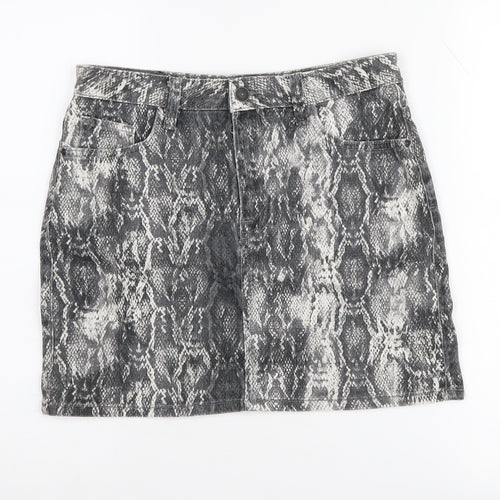 Zara Women's Grey Snake Print Denim Skirt Size 12