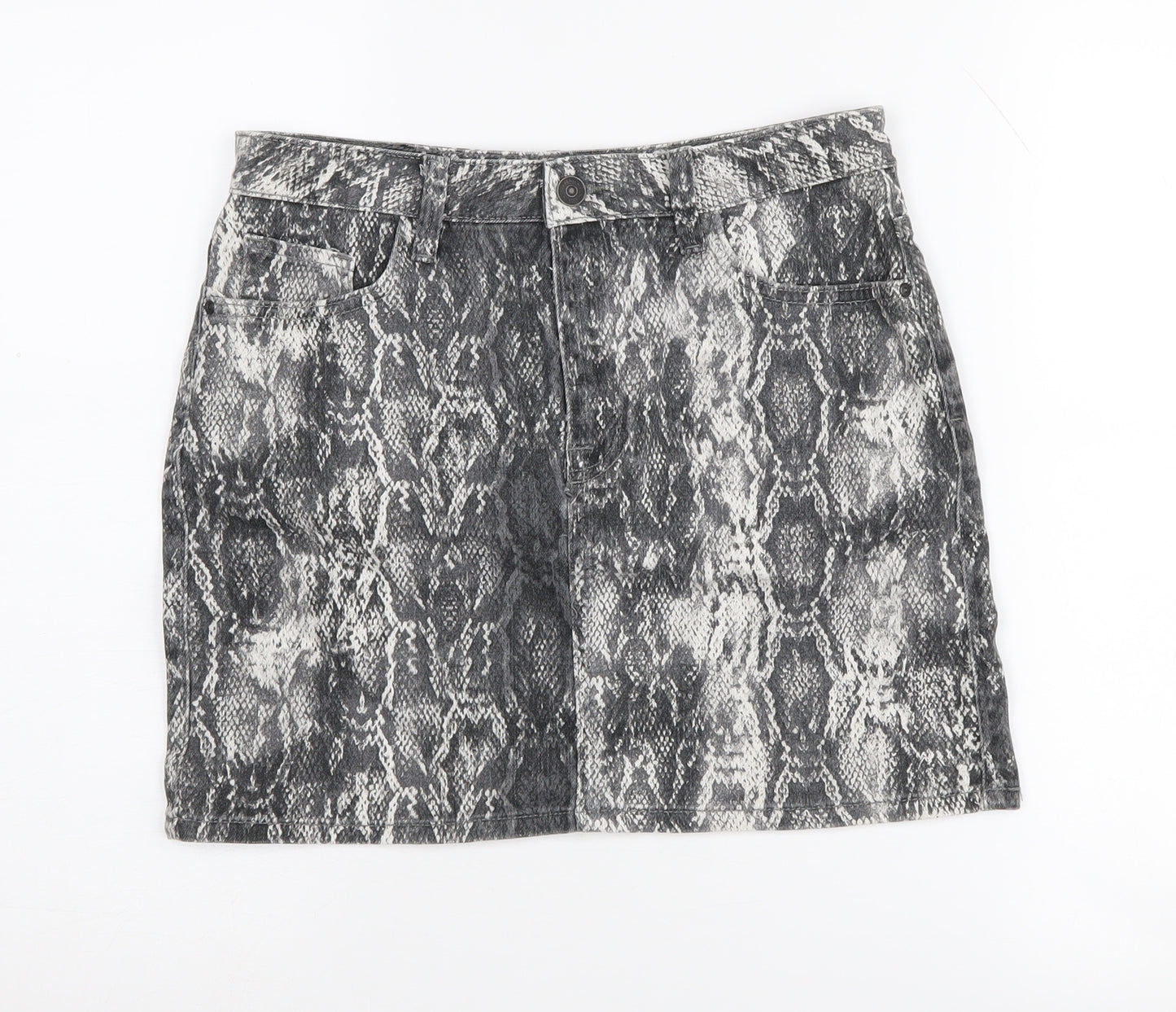 Zara Women's Grey Snake Print Denim Skirt Size 12