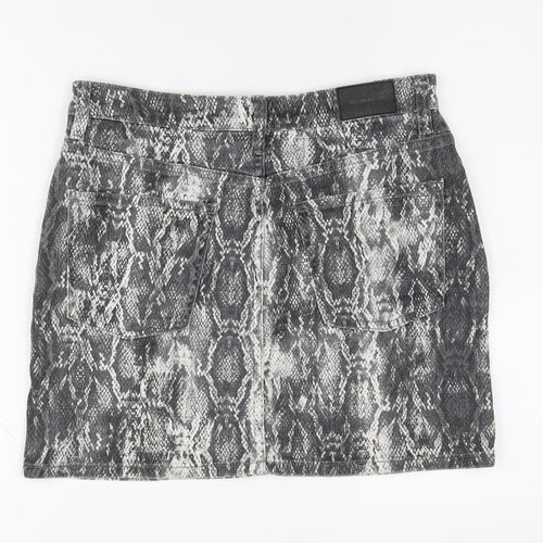 Zara Women's Grey Snake Print Denim Skirt Size 12
