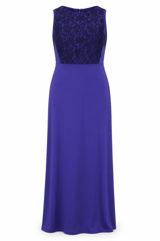 Front view of Mango Women's Blue Sleeveless Lace Dress, size 12