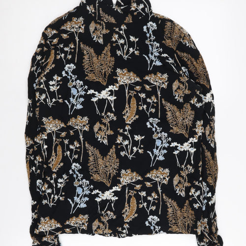 PIECES Women's Black Floral High Neck Long Sleeve Top