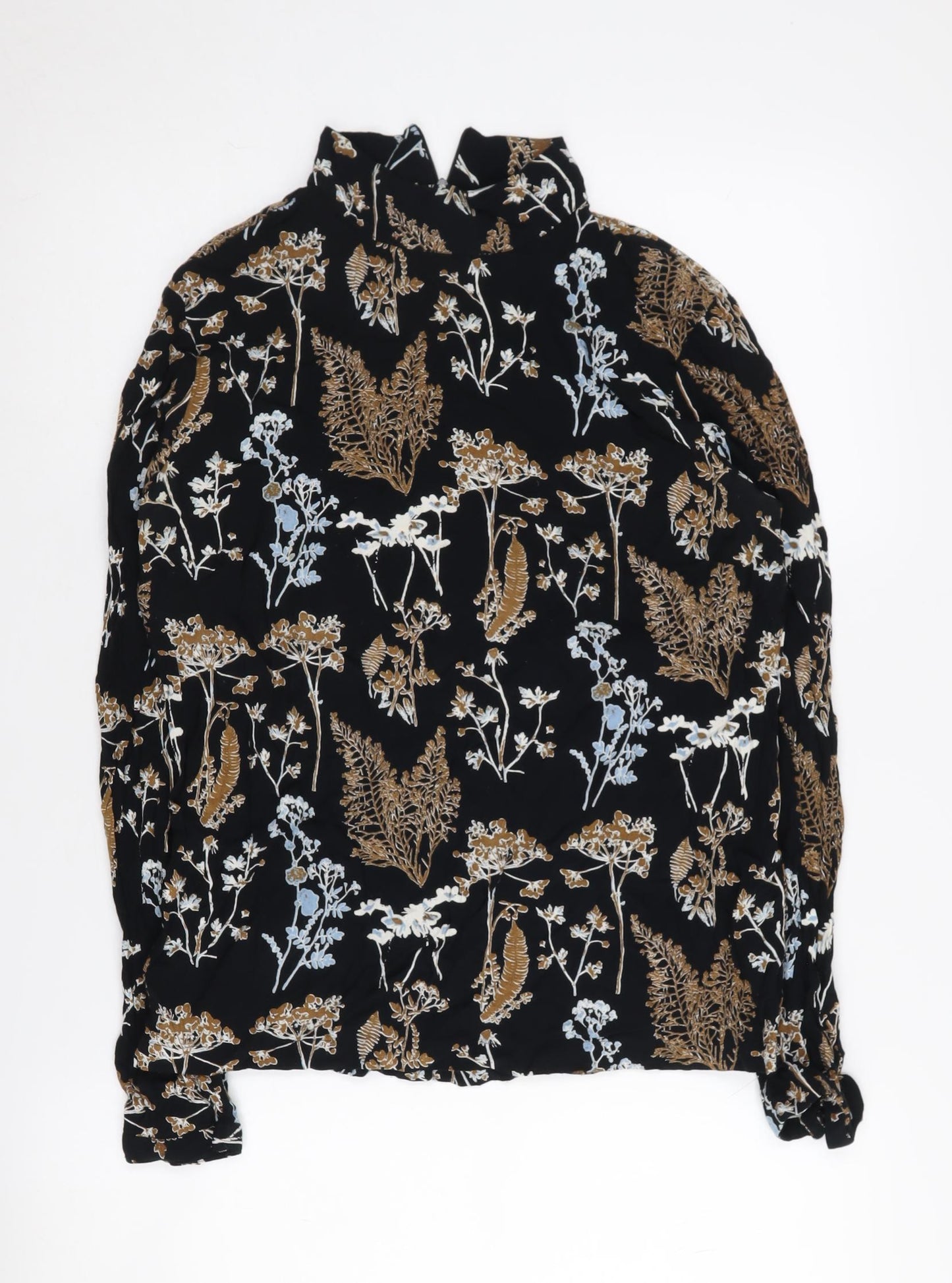 PIECES Women's Black Floral High Neck Long Sleeve Top