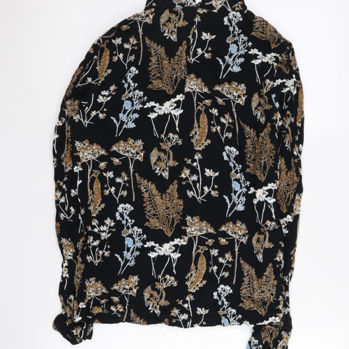 PIECES Women's Black Floral High Neck Long Sleeve Top