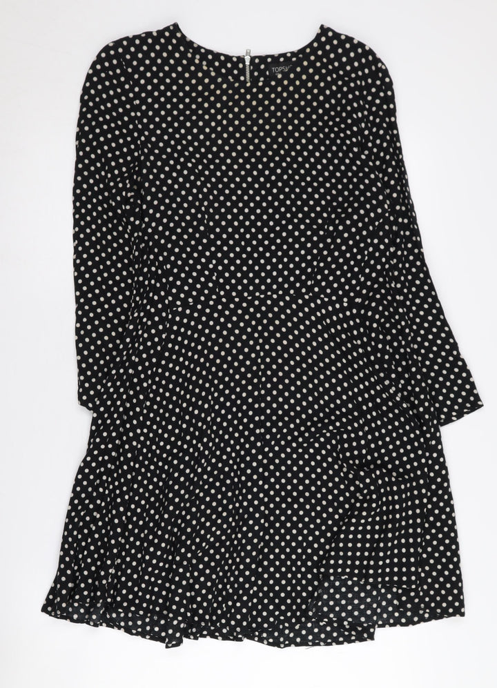 Topshop Women’s Black Polka Dot Long Sleeve Dress