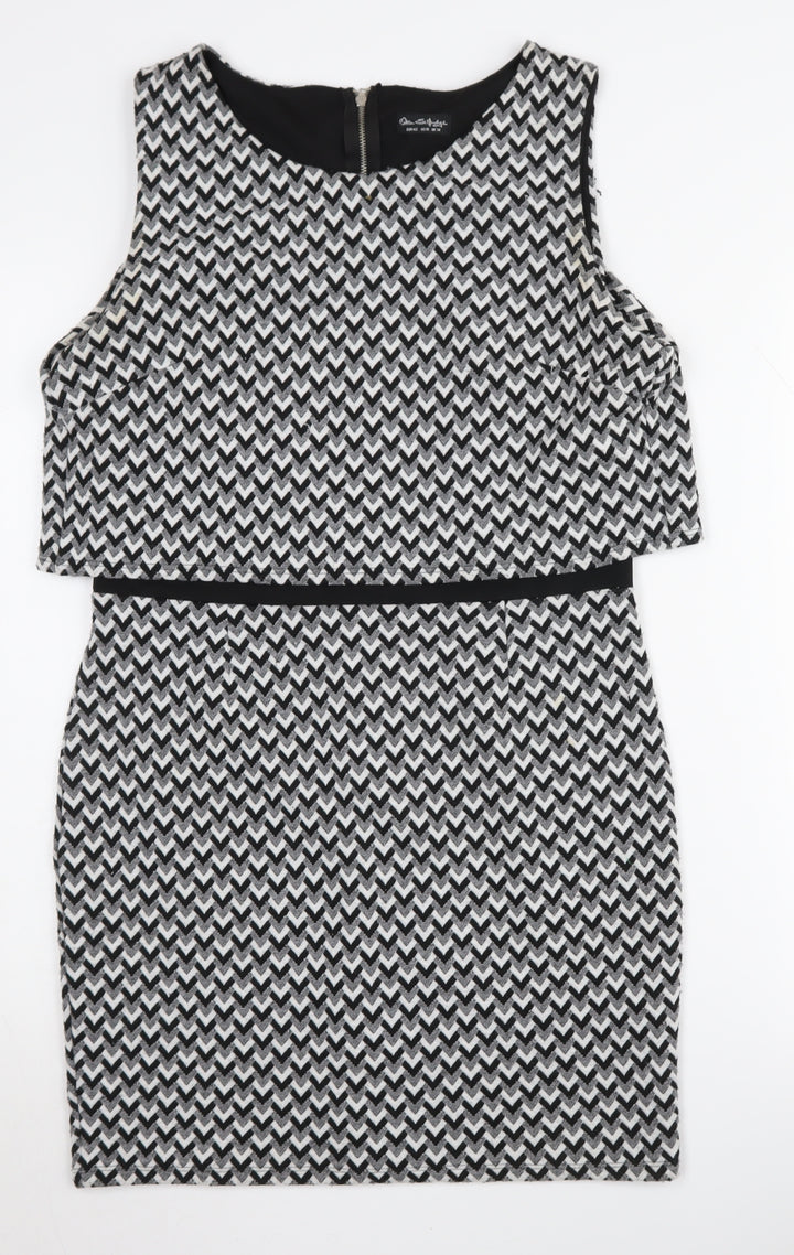 Miss Selfridge Women's Black & White Chevron Pencil Dress