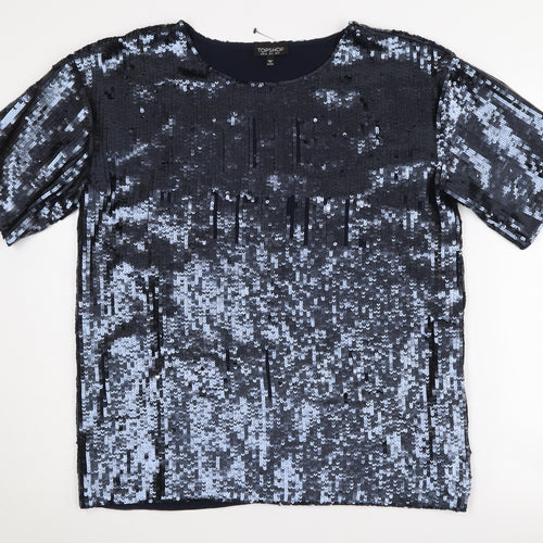 Topshop Women's Black Sequin Short Sleeve T-Shirt