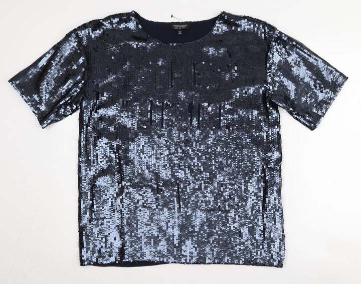Topshop Women's Black Sequin Short Sleeve T-Shirt