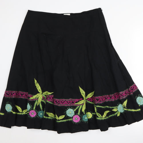 Phase Eight Women's Black Embroidered Skirt, Size 16
