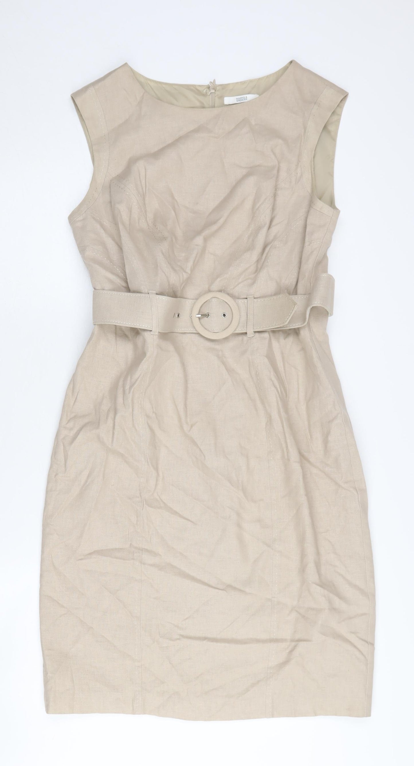 Marks and Spencer Beige Linen Sleeveless Dress Women UK 14
