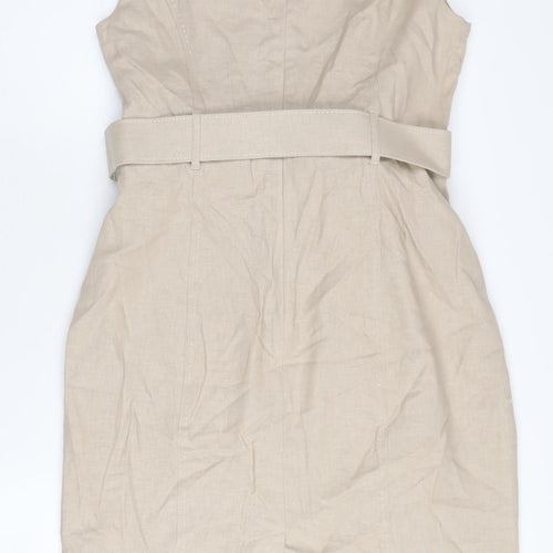 Marks and Spencer Beige Linen Sleeveless Dress Women UK 14