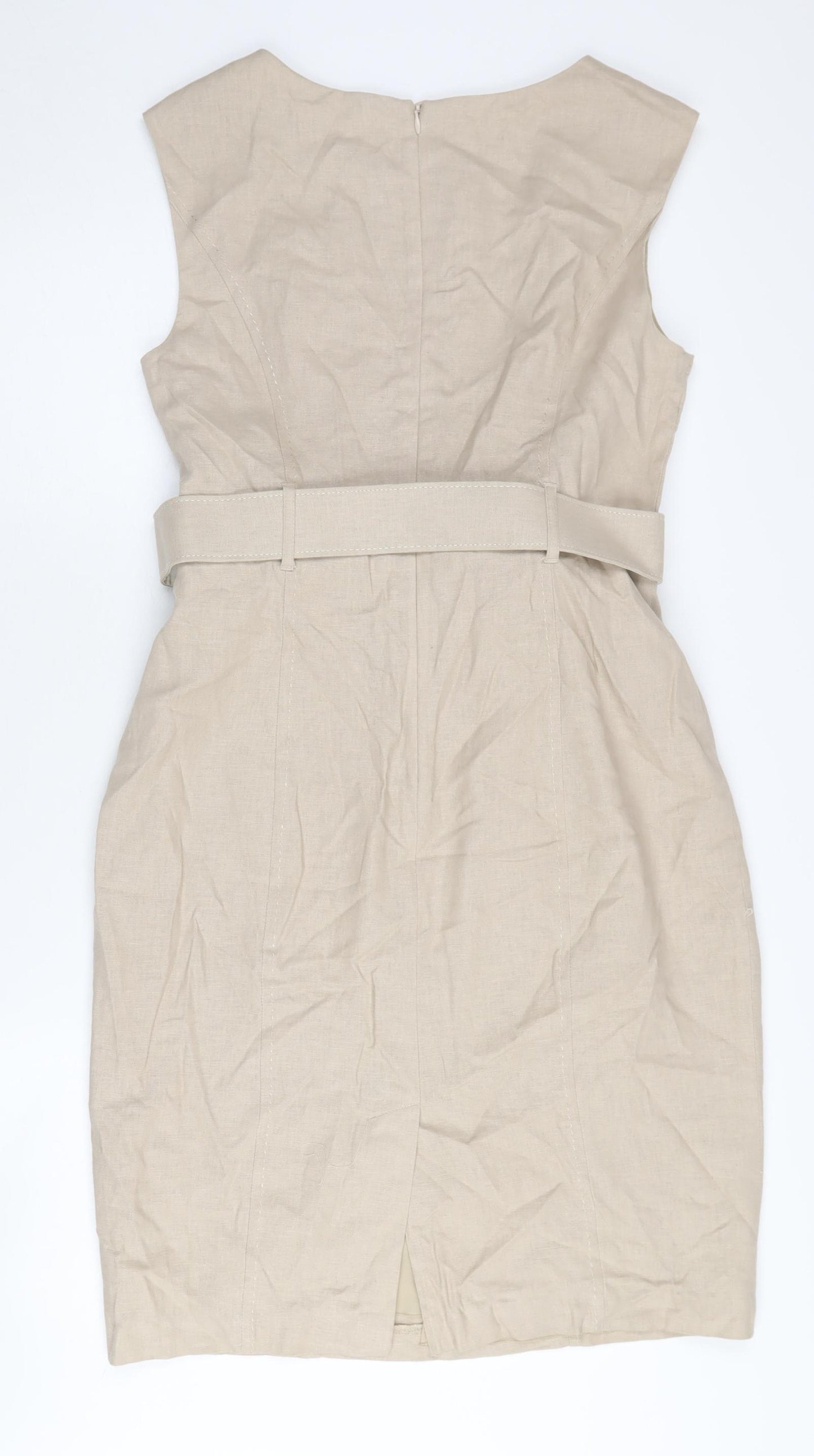 Marks and Spencer Beige Linen Sleeveless Dress Women UK 14