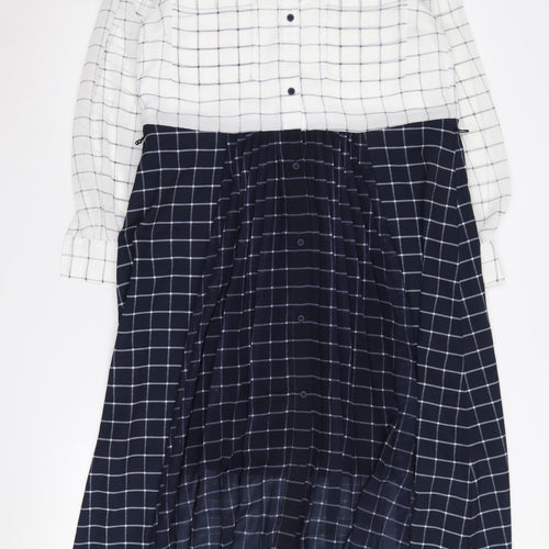 French Connection Women's Check Shirt Dress White Blue Size 8