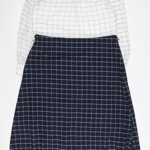 French Connection Women's Check Shirt Dress White Blue Size 8