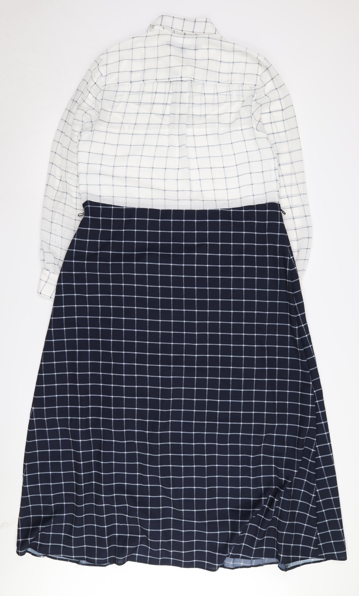 French Connection Women's Check Shirt Dress White Blue Size 8