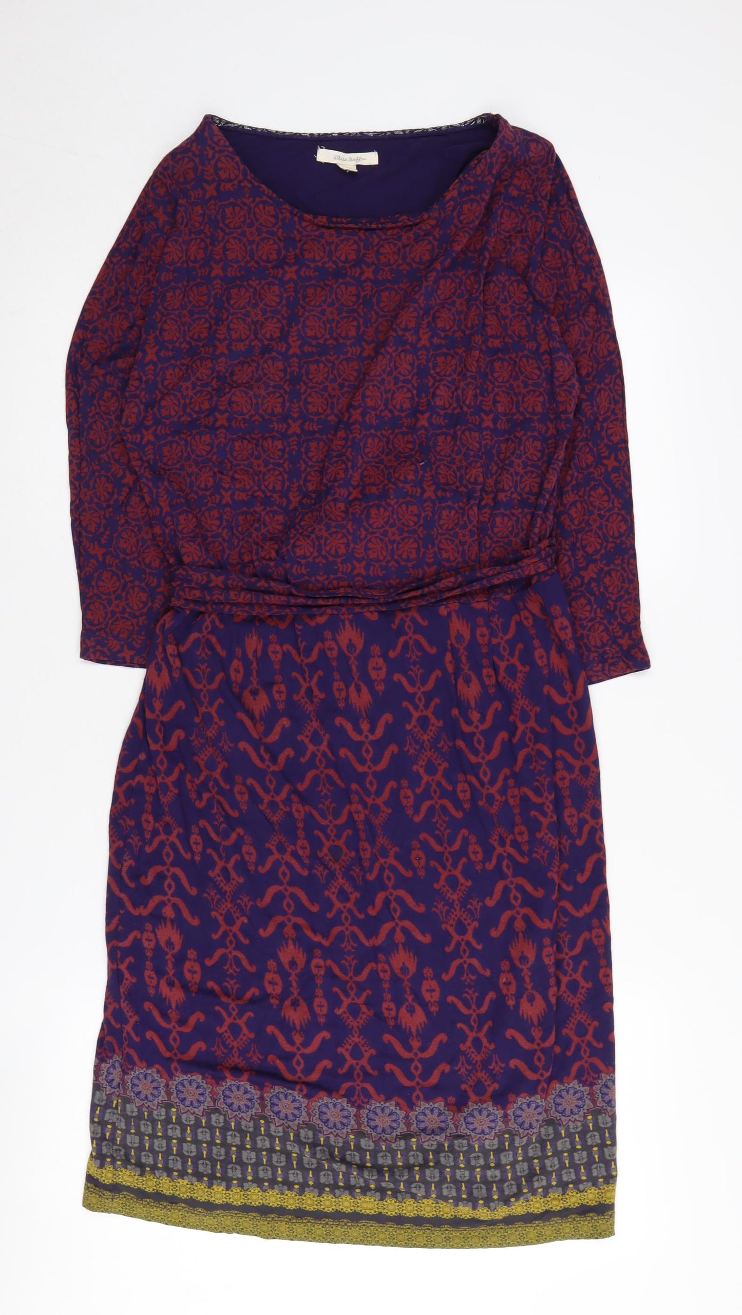White Stuff Women's Purple Geometric Shift Dress Size 12