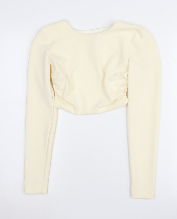 Zara Ivory Cropped Blouse XS Slim Fit Women's