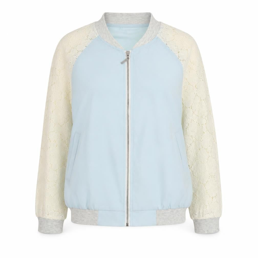 Front view of FB Sister Women's Blue Lace Bomber Jacket L