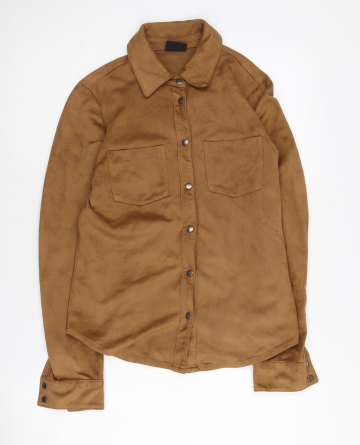 VILA Women's Brown Button-Up Shirt, Size S, Polyester